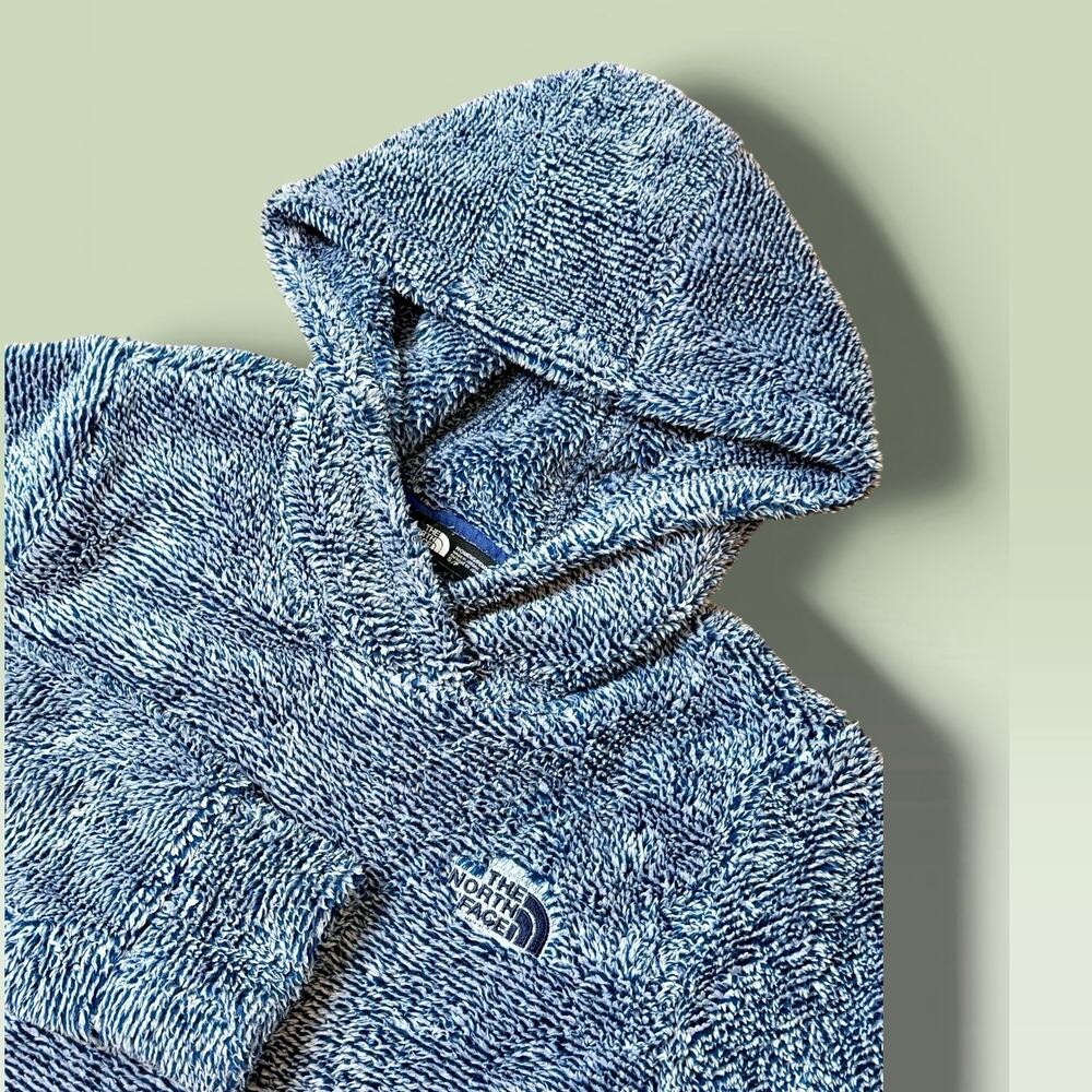 Women’s The North Face Osito Blue Grey Soft Fleece Sherpa Hoodie Small Fuzzy!